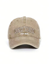 Unisex Vintage Washed "NEW YORK" Embroidered Baseball Cap - Khaki