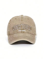 Unisex Vintage Washed "NEW YORK" Embroidered Baseball Cap - Khaki