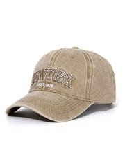 Unisex Vintage Washed "NEW YORK" Embroidered Baseball Cap - Khaki