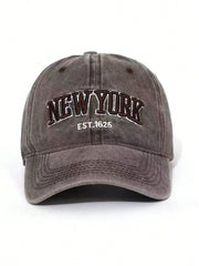 Unisex Vintage Washed "NEW YORK" Embroidered Baseball Cap - Brown