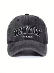 Vintage Washed "NEW YORK" Embroidered Baseball Cap - Black