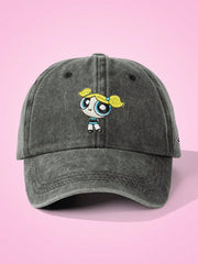 THE POWERPUFF Bubbles Embroidery Side Letter Graphic Gray Baseball Cap