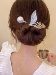 Rhinestone Faux Pearl Leaf Bun Maker Elegant Hairstyle Tool