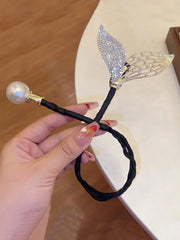 Rhinestone Faux Pearl Leaf Bun Maker Elegant Hairstyle Tool