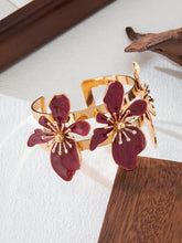 1pc Floral Decor Bangle Bracelet - Burgundy & Gold