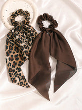 2pc Satin Leopard Print Long Scarf Scrunchie Set