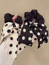 2Pcs Polka Dot Bow Scrunchies Black White Elegant Hair Ties