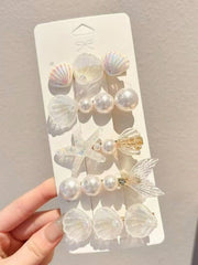 5pcs Women White Starfish Shell Mermaid Tail Hair Clips