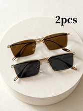 2pc Rectangular Metal Frame Sunglasses Set
