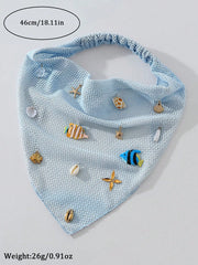 1pc Original Floral Pattern Embroidered Rolled Edge Starfish Seashell Scarf