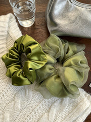 2Pcs Apple Green Large Scrunchies Premium Mesh Hair Ties