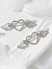 2pcs Cute Heart & Wing Decor Minimalist Hair Claw Clips - www.thetreasurebox.me