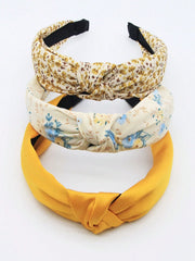3pcs/Set Yellow Floral Fabric Solid Color Non-Slip Headband