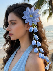 1pc/2pcs Elegant Pink & Blue Bohemian Style Artificial Lily And Lily Of The Valley Tassel Hair Clip - www.thetreasurebox.me