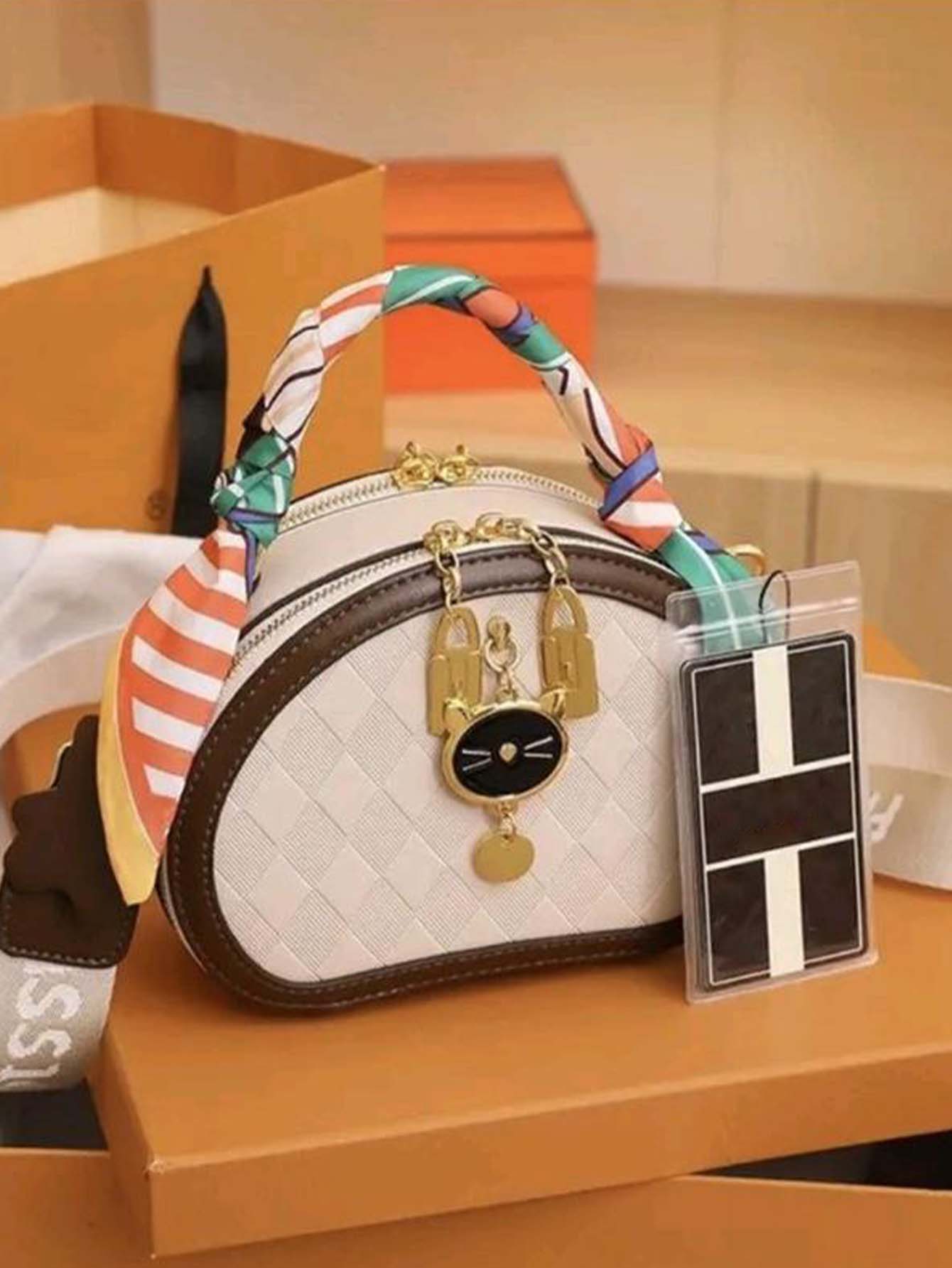 Two Tone Triangle Pattern Crossbody Bag With Top Handle - FD ⚡
