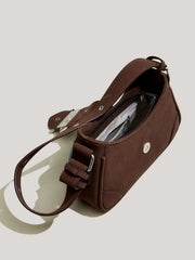 Coffee Brown Snap Button Zip Closure Rivet Mini Baguette Bag