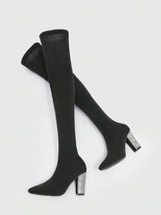 Chunky Heeled Sock Boots - Black - FD ⚡