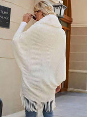 1pc Striped Tassel Shawl With Fur Collar Knitted Cape - FD ⚡