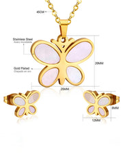 Butterfly Gold Shell Pendant Necklace Earrings jewelry set