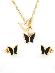 3pcs Butterfly Earring Necklace Stainless Steel Jewelry set