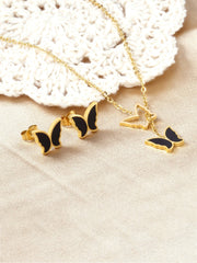 3pcs Butterfly Earring Necklace Stainless Steel Jewelry set