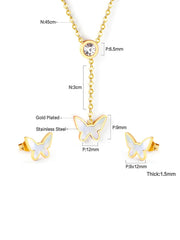 3pcs Butterfly Shaped Stainless Steel Pearl Jewelry Set