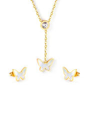 3pcs Butterfly Shaped Stainless Steel Pearl Jewelry Set