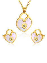 3pcs Heart Lock Charm Jewelry Set