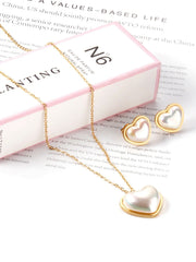 3pcs Stainless Steel Heart Pendant Necklace and Earring Set