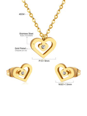 3pcs Stainless Steel Heart Shaped Earring and Necklace Jewelry Set