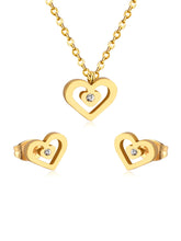3pcs Stainless Steel Heart Shaped Earring and Necklace Jewelry Set