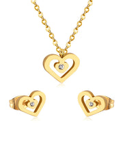 3pcs Stainless Steel Heart Shaped Earring and Necklace Jewelry Set