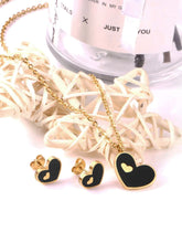 Filled Black Heart Pendant Necklace Earrings Jewelry Set