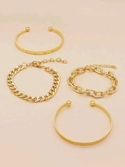 2 Pcs Adjustable Cuffs & 2 Pcs Chain Bracelets - Gold