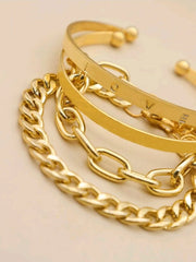 2 Pcs Adjustable Cuffs & 2 Pcs Chain Bracelets - Gold