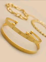 2 Pcs Adjustable Cuffs & 2 Pcs Chain Bracelets - Gold