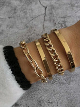 2 Pcs Adjustable Cuffs & 2 Pcs Chain Bracelets - Gold