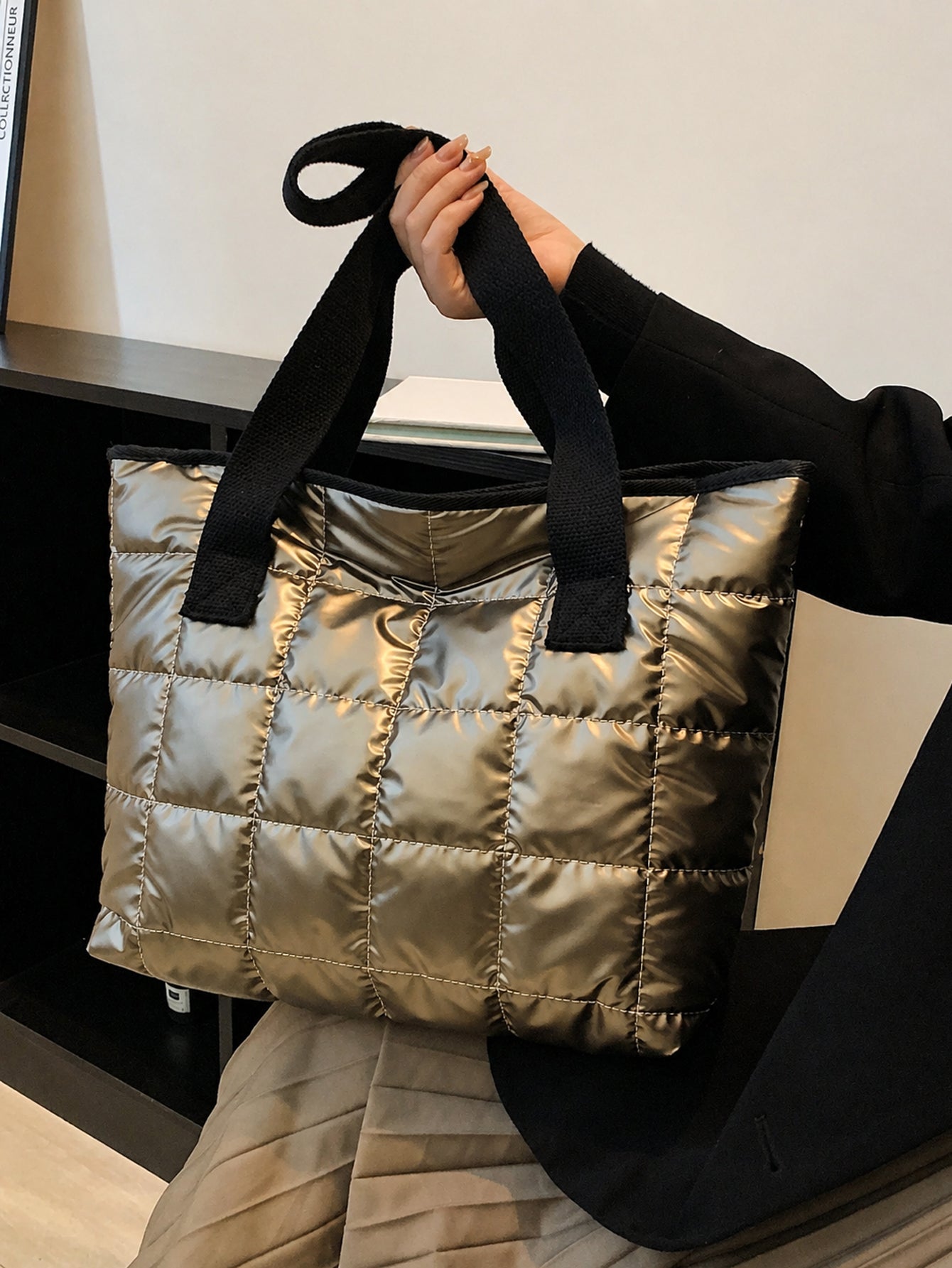 Bronze Quilted Detail Large Capacity Waterproof Tote Bag - www.thetreasurebox.me