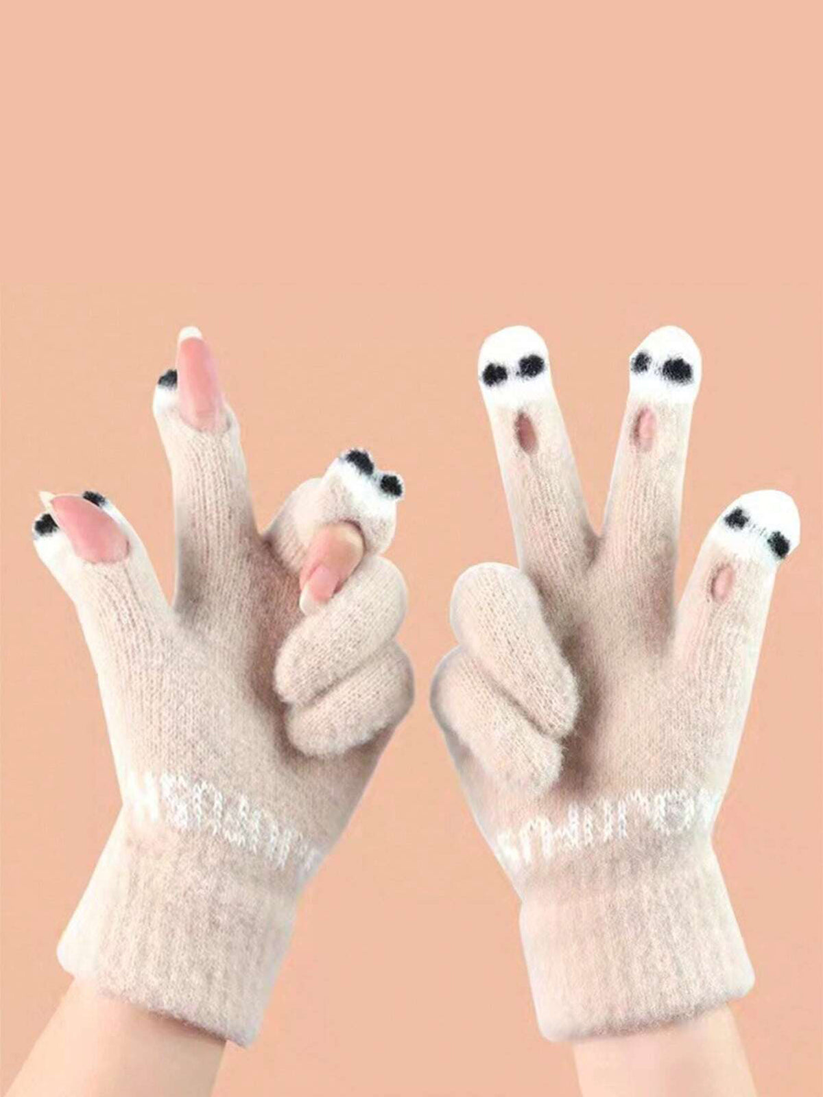 Cute Knitted Wool Gloves - Beige - FD ⚡