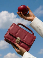 Geometric Quilted Twist Lock Satchel Bag With Strap - Deep Crimson