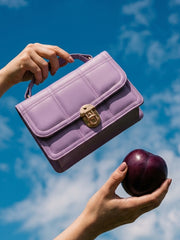 Geometric Quilted Twist Lock Satchel Bag With Strap - Lavender
