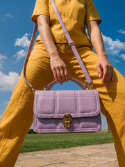 Geometric Quilted Twist Lock Satchel Bag With Strap - Lavender
