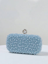 Light Blue Pearl Evening Clutch with Chain