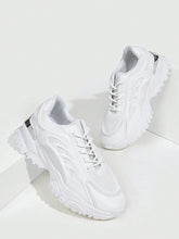 Mesh Surface White Lace Up Chunky White Sneakers