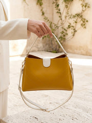 Minimalist Chevron Pattern Square Bucket Bag - Mustard