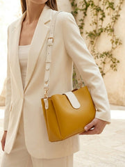Minimalist Chevron Pattern Square Bucket Bag - Mustard