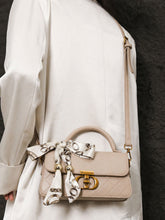 Minimalist Khaki Square Twilly Scarf Decor Partially Quilted Vintage Satchel Bag With Strap