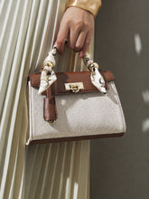 Minimalist Patchwork Twilly Scarf Decor Vintage Satchel Bag - Brown & Beige