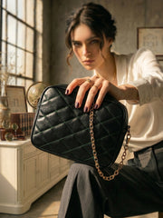 Minimalist Quilted Chain Crossbody Bag - Dark Olive Green