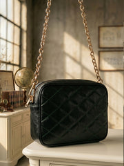 Minimalist Quilted Chain Crossbody Bag - Dark Olive Green